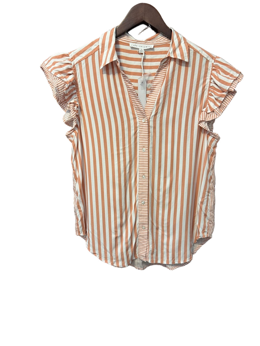Jane and Delancey Striped Ruffle Sleeve Button-Down Shirt Size M NWT